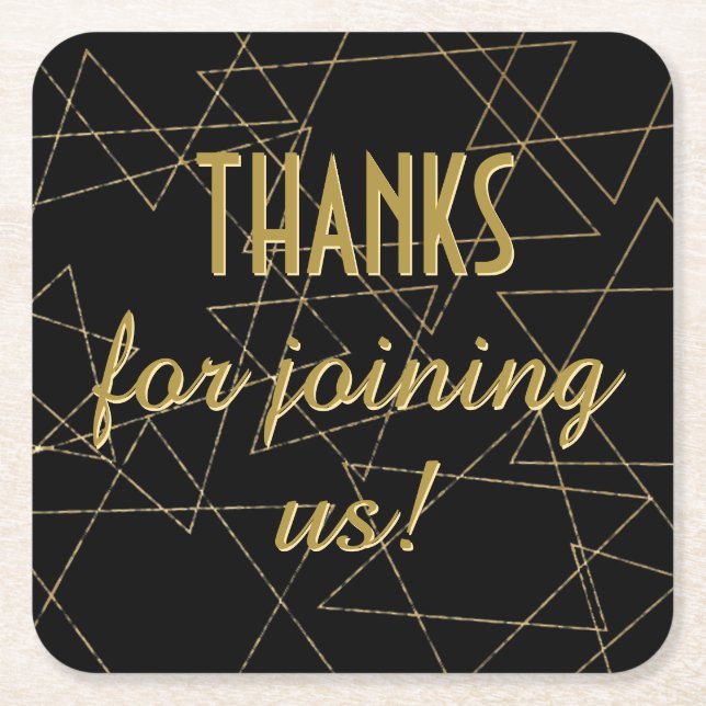 BM Bar or Bat Mitzvah Black Gold Stars Square Paper Coaster (Front)