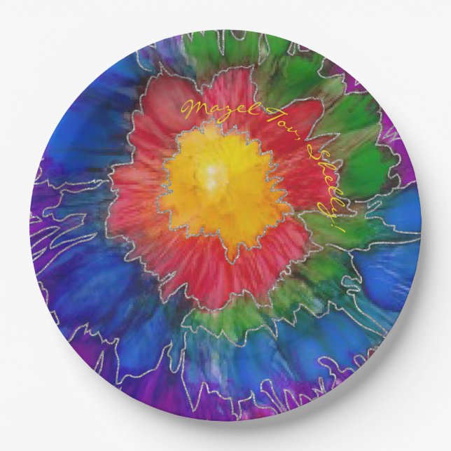 BM Bar or Bat Mitzvah Colourful Paper Plate (Front)