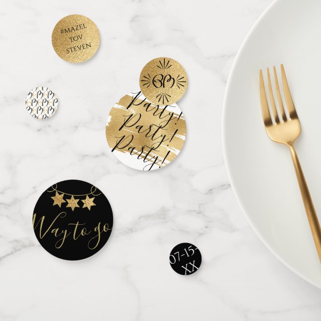 BM Bar or Bat Mitzvah Confetti Elegant Gold Black (Group)