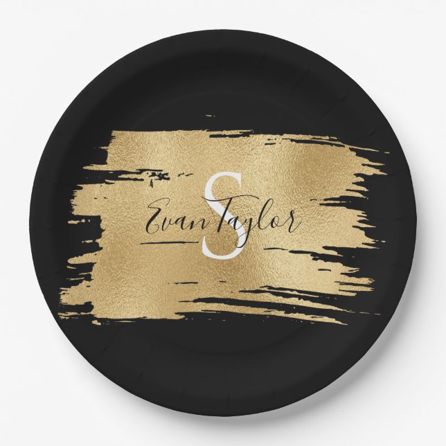 BM Bar or Bat Mitzvah Elegant Gold Paper Plate (Front)