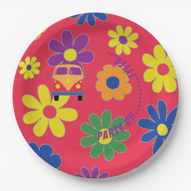 BM Bar or Bat Mitzvah Flower Paper Plate (Front)