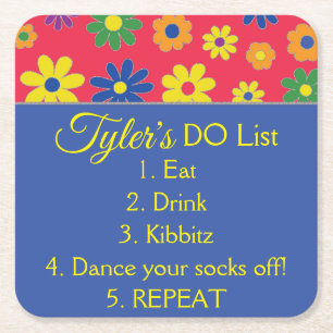 BM Bar or Bat Mitzvah Flowery Square Paper Coaster