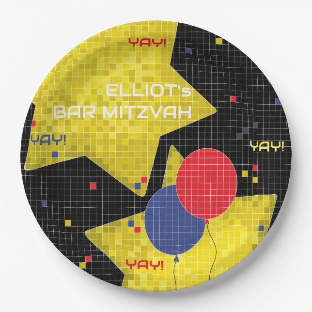 BM Bar or Bat Mitzvah GAME ON 2 Paper Plate (Front)