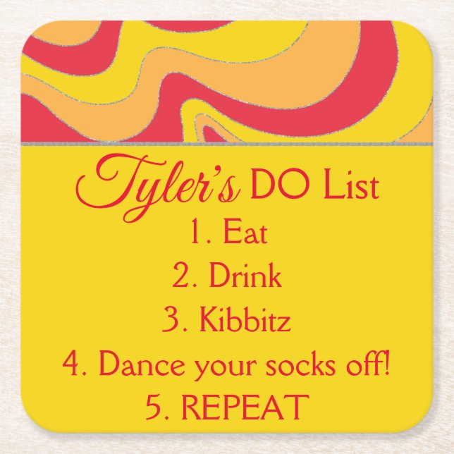 BM Bar or Bat Mitzvah Glitter Swirl Square Paper Coaster (Front)