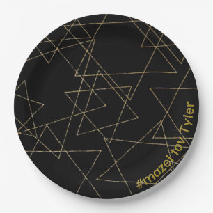 BM Bar or Bat Mitzvah Gold Stars Paper Plate