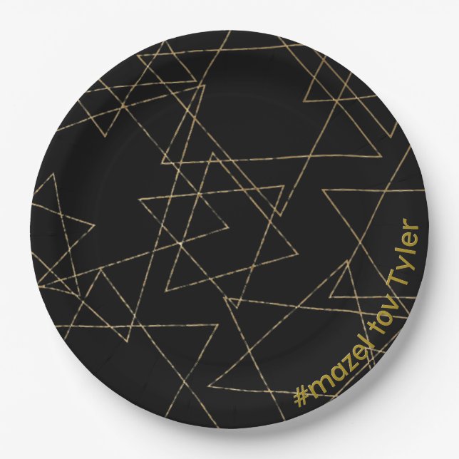 BM Bar or Bat Mitzvah Gold Stars Paper Plate (Front)