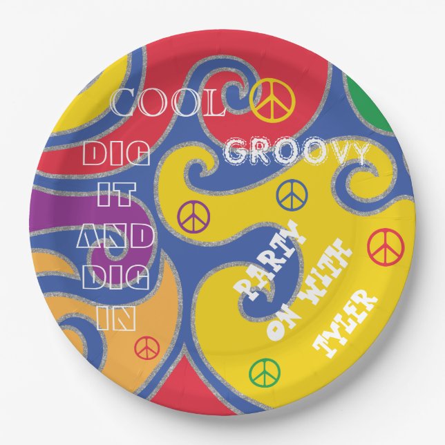 BM Bar or Bat Mitzvah Groovy Paper Plate (Front)