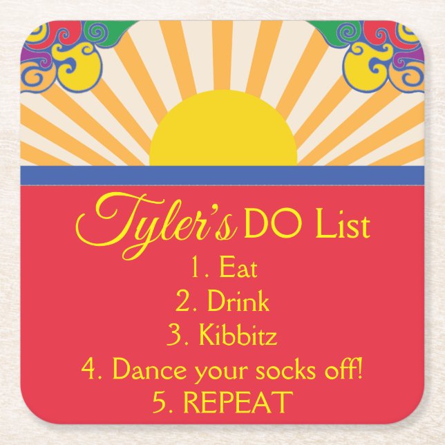 BM Bar or Bat Mitzvah Let Sunshine In Square Paper Coaster (Front)