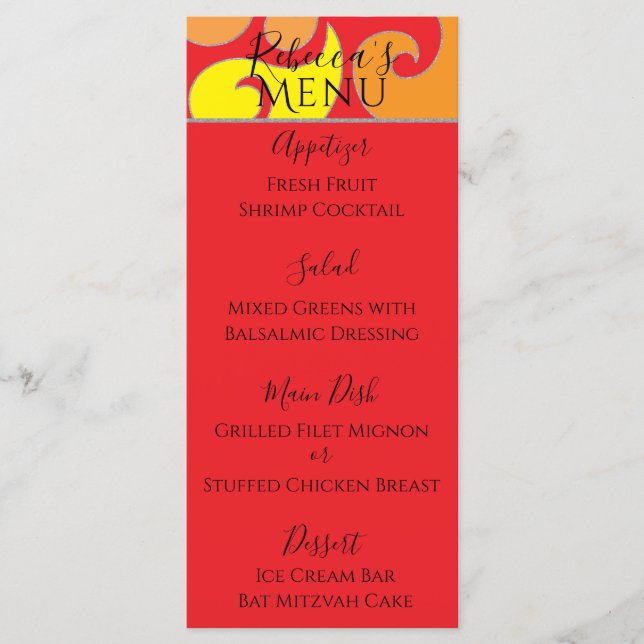 BM Bat  Bar Mitzvah 1960's Style Design Food Menu (Front)