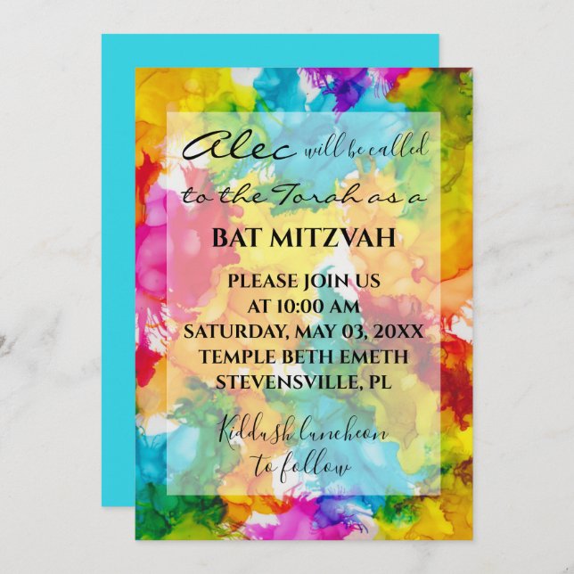 BM Bat Bar Mitzvah Splash of Colour Invitation (Front/Back)