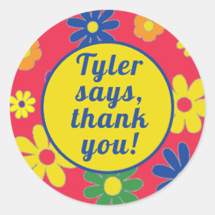 BM Bat Bar Mitzvah Sticker Round Flowered