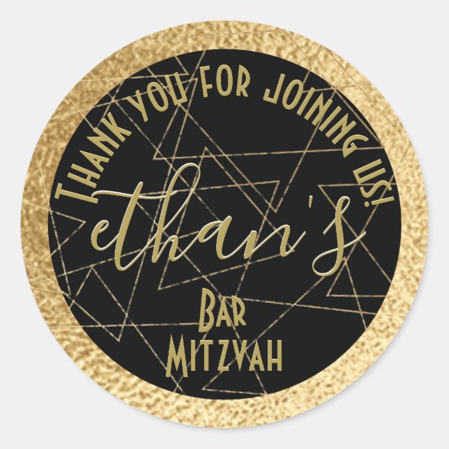 BM Bat Mitzvah Bar Mitzvah Gold Stars Classic Round Sticker (Front)