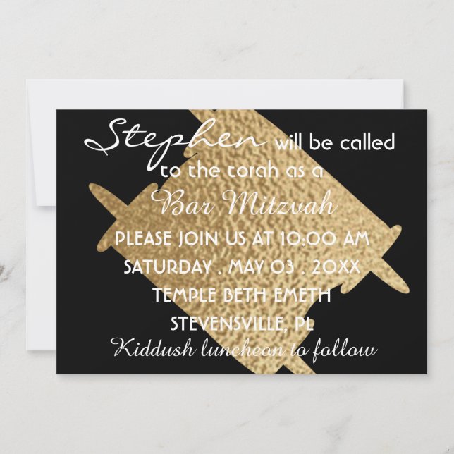 BM Bat Mitzvah Bar Mitzvah Gold Torah 5 x 7 Invitation (Front)