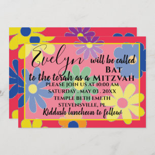 BM Bat N Bar Mitzvah Groovy Flower Invitation