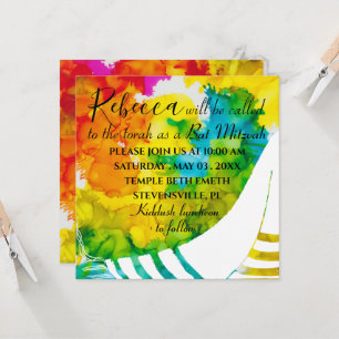 BM Bat or Bar Mitzvah Colourful Square Invitation