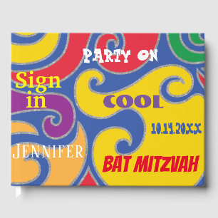 BM Bat or Bar Mitzvah Colourful Swirls Guest Book