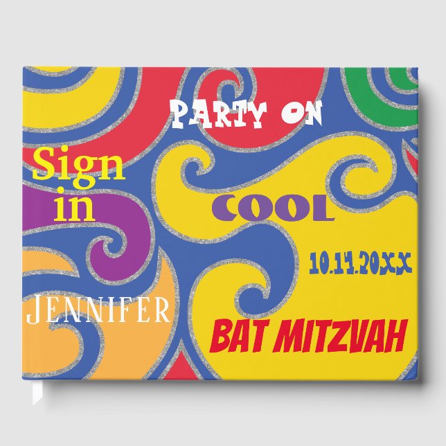 BM Bat or Bar Mitzvah Colourful Swirls Guest Book (Front)