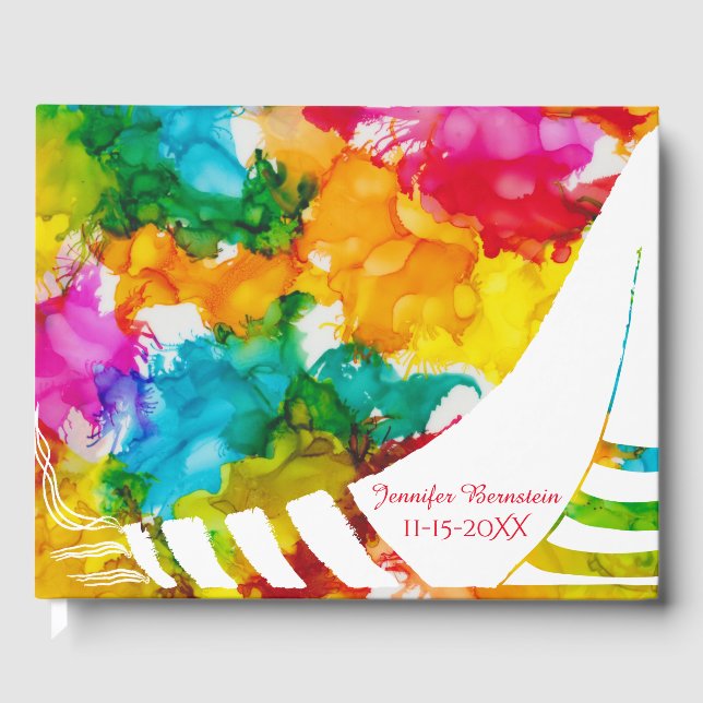 BM Bat or Bar Mitzvah Party Colourful Guest Book (Front)