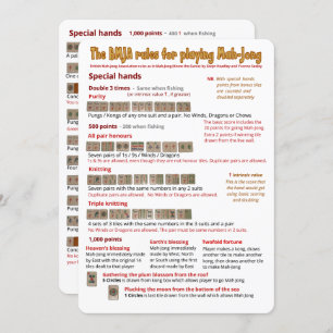BMJA rules card – Special hands