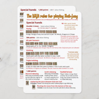 BMJA rules card – Special hands