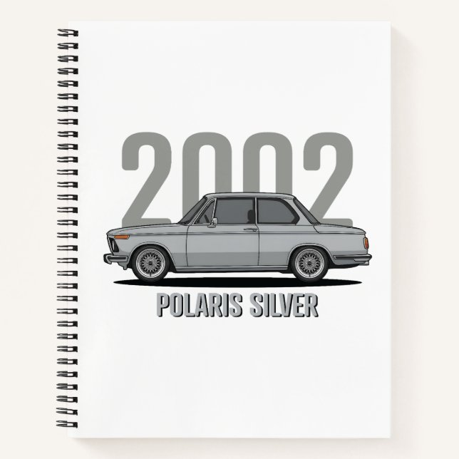 BMW 2002 Polaris Silver Classic Car Notebook (Front)
