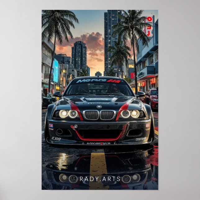 BMW M3 Front View City Streets Art Poster (Front)