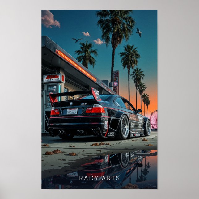 BMW M3 Night Drive Boardwalk Art Poster (Front)