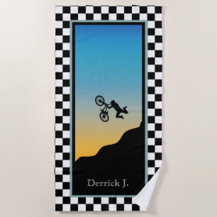 BMX Bicycle Moto Cross Chequered Beach Towel