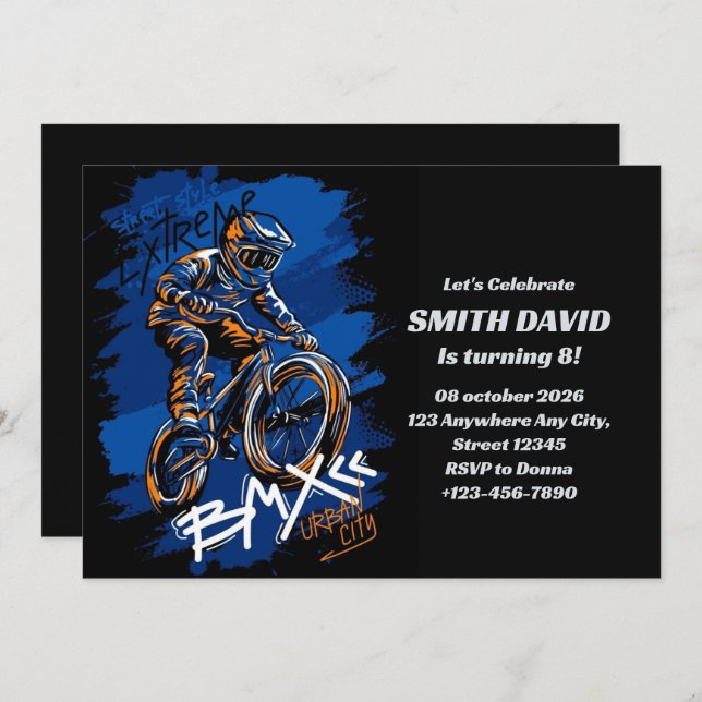Bmx Bicycle Urban Graffiti streetwear Birthday  Invitation (Front/Back)