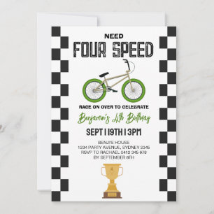 BMX Bike 4th Birthday Party Invitation
