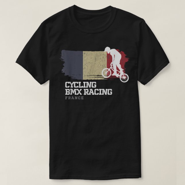 BMX Bike France Flag Biking Cycling Racing BMX  T-Shirt (Design Front)