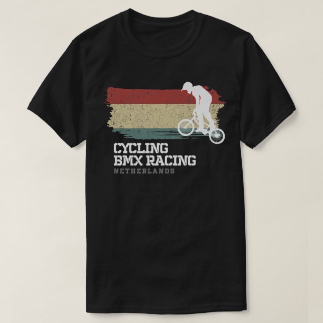 BMX Bike Netherlands Flag Biking Cycling Racing BM T-Shirt (Design Front)