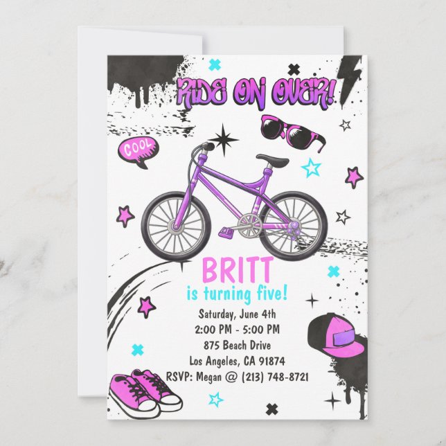 BMX Bike Purple Invitation (Front)