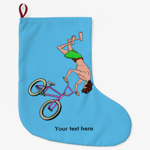 BMX Bike Rider Cartoon Large Christmas Stocking