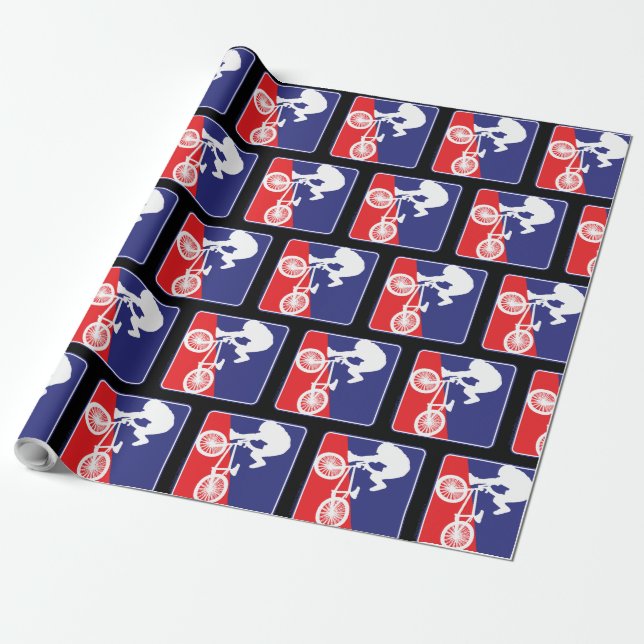 BMX Bike Rider In Red White and Blue Wrapping Paper (Unrolled)