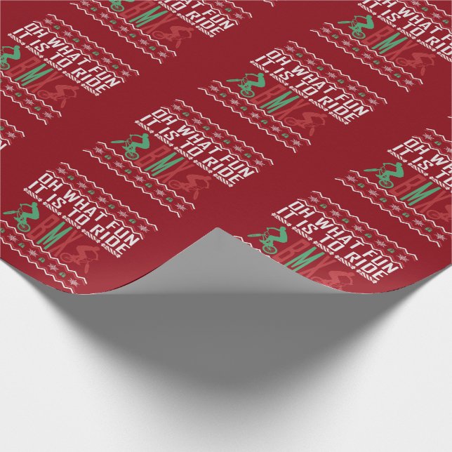 BMX Bike Rider Ugly Christmas Sweater Wrapping Paper (Corner)