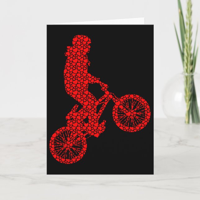 Bmx Biker Bicycle Valentine Hearts Love Cute Silho Card (Front)