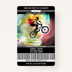 BMX Birthday Invitation VIP Pass ID Badge