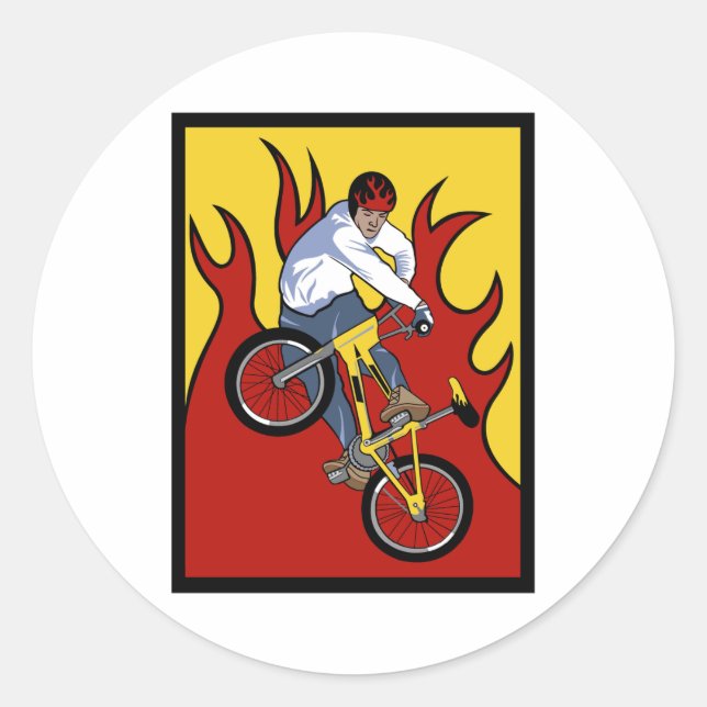 BMX Flames Classic Round Sticker (Front)
