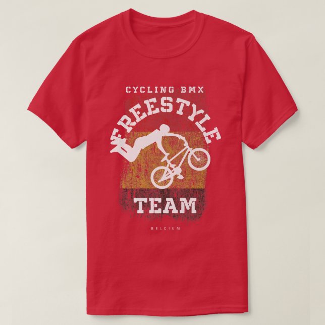 BMX Freestyle Bike Belgium Flag Biking Cycling BMX T-Shirt (Design Front)