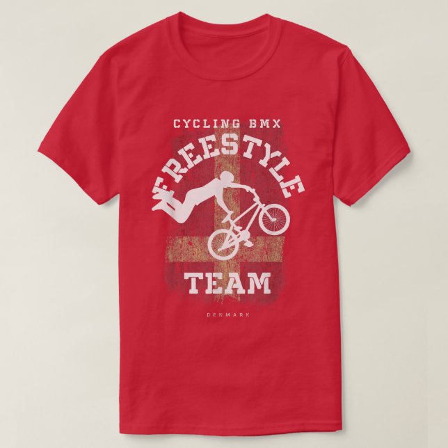 BMX Freestyle Bike Denmark Flag Biking Cycling BMX T-Shirt (Design Front)