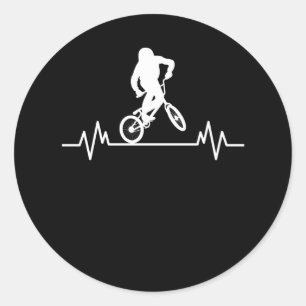 BMX Heartbeat Design Funny Rider Cycling Bike Gift Classic Round Sticker