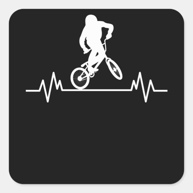 BMX Heartbeat Design Funny Rider Cycling Bike Gift Square Sticker (Front)