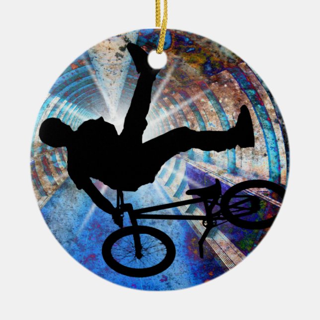 BMX in a Grunge Tunnel Ceramic Tree Decoration (Front)