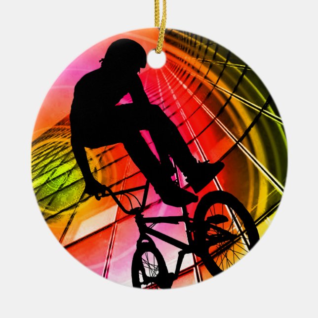 BMX in Lines & Circles Ceramic Tree Decoration (Front)