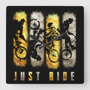 Bmx Just Ride Bmx Gold Square Wall Clock