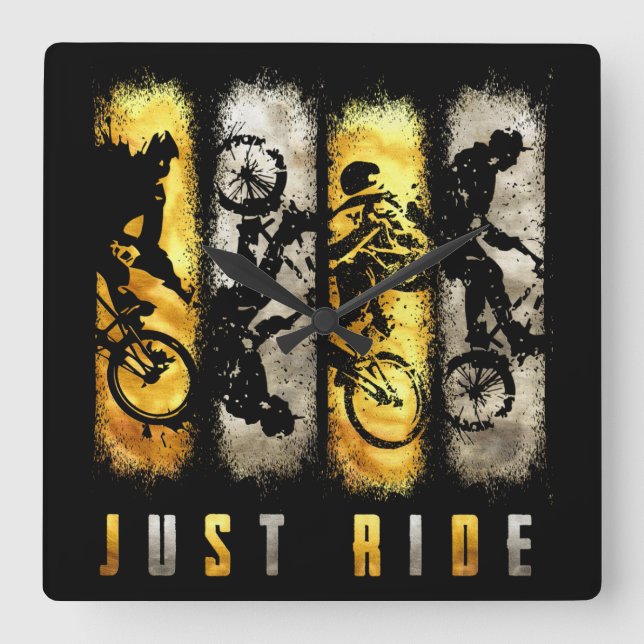 Bmx Just Ride | Bmx Gold Square Wall Clock (Front)