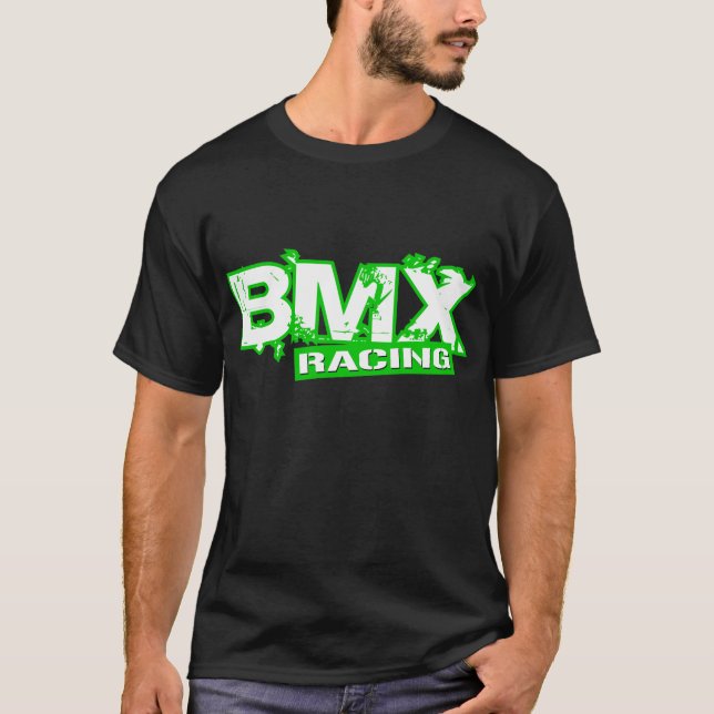 BMX RACING GREEN WHITE T-Shirt (Front)