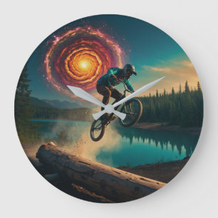 BMX Rider by a Forest Lake Large Clock
