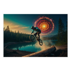 BMX Rider by a Forest Lake Poster